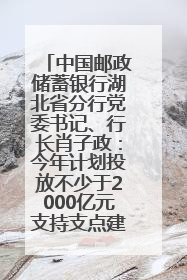 中国邮政储蓄银行湖北省分行党委书记、行长肖子政：今年计划投放不少于2000亿元支持支点建设